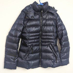 Andrew Marc EUC Navy Down 650 fill power Hooded Zip Jacket L